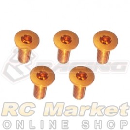 3RACING TS-FSM308AL/OR M3 x 8 AL7075 Flat Head Hex Socket - Machine (5pcs) Orange