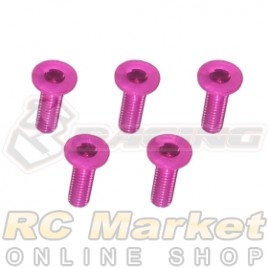 3RACING TS-FSM310AL/PK M3 x 10 AL7075 Flat Head Hex Socket - Machine (5pcs) Pink