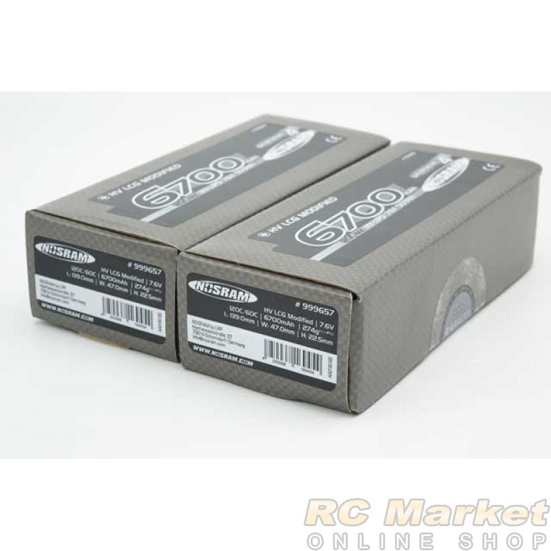 NOSRAM 999657 HV LCG Modified Graphene-4 6700mAh 7.6V LiPo 120C/60C Hardcase x2 pack