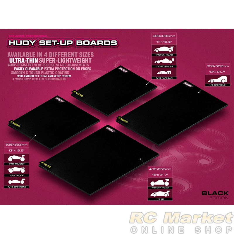 HUDY 108305 Flat Set-Up Board 1/10 & 1/12 On-Road - Lightweight - Black